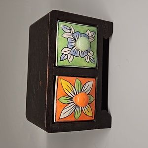 Masala Utility Box with Ceramic Handpainted Bins